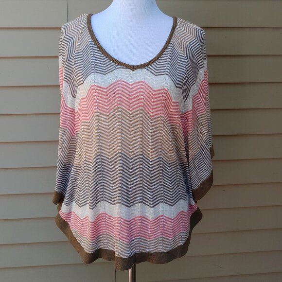 Forever 21 Multicolor Chevron Dolman Knit Blouse Brown Red Tan Open-Knit - Picture 2 of 12